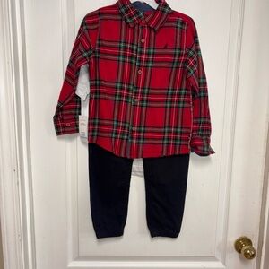 Boy’s 5T Nautica Plaid Button-Down, Joggers and T-shirt